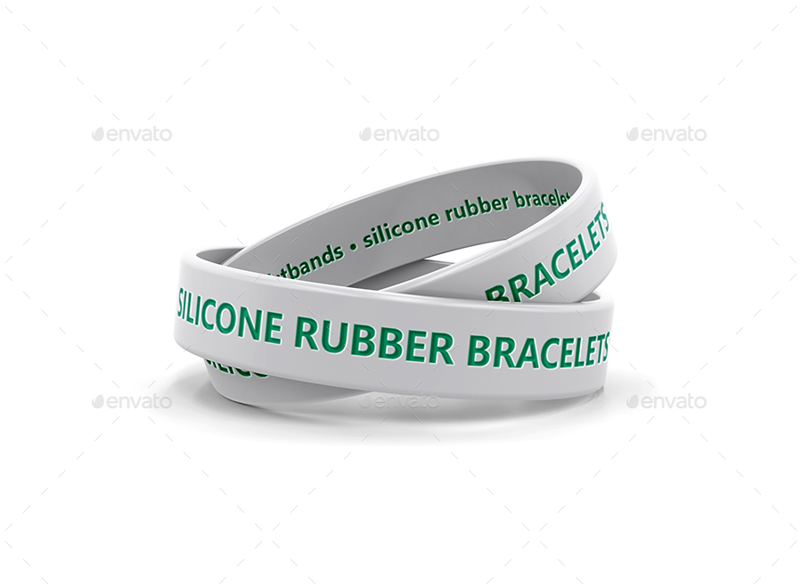 Silicone Rubber Bracelets And Wristbands Packaging MockUp, Graphics